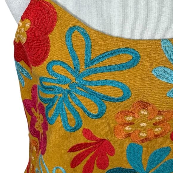 Andree by Unit Mustard Cotton Linen Floral Embroidered Ruffle Strap Tank Size M - Picture 4 of 7